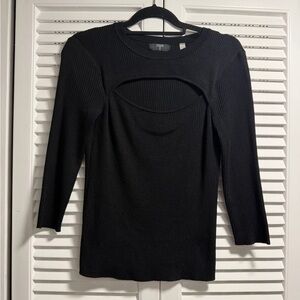 T Tahari Black Ribbed Cutout Blouse